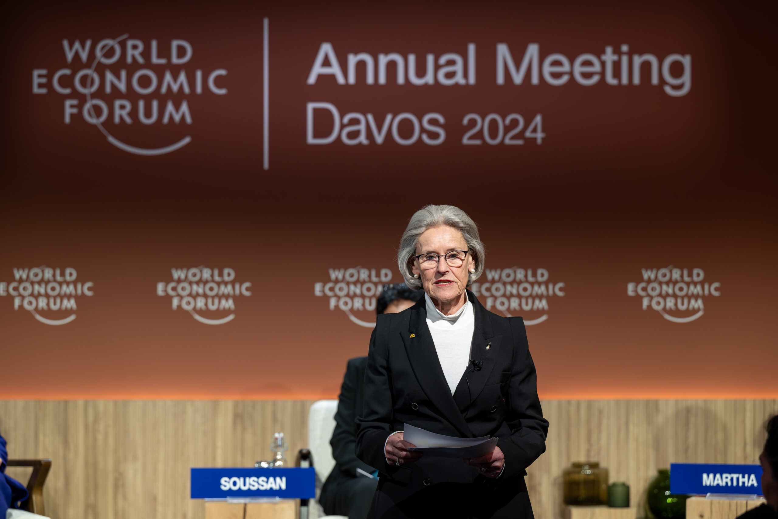 Hilde Schwab, Chairperson and Co-Founder, Schwab Foundation for Social Entrepreneurship, speaking in the Why Social Innovation Matters for Business? session at the World Economic Forum Annual Meeting 2024 in Davos-Klosters, Switzerland, 17 January. Congress Centre – Salon. Copyright: World Economic Forum/Sandra Blaser