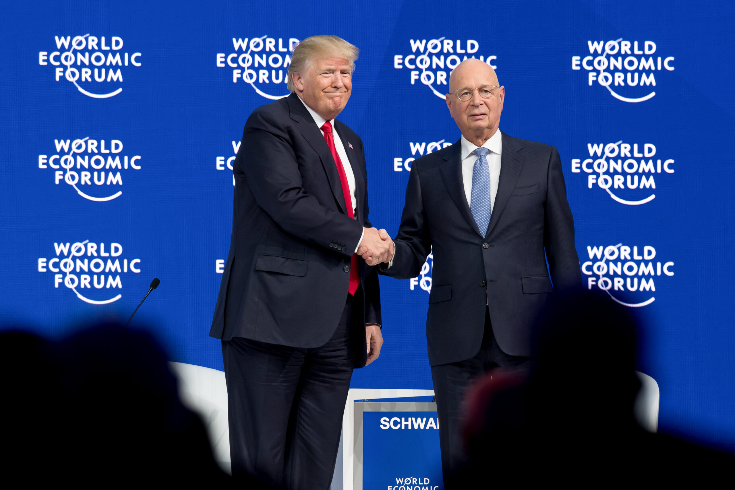 Donald J. Trump, President of the United States of America, Klaus Schwab, Founder and Executive Chairman, World Economic Forum speaking during the Session "Special Address by Donald J. Trump, President of the United States of America" at the Annual Meeting 2018 of the World Economic Forum in Davos, January 26, 2018.
Copyright by World Economic Forum / Sandra Blaser